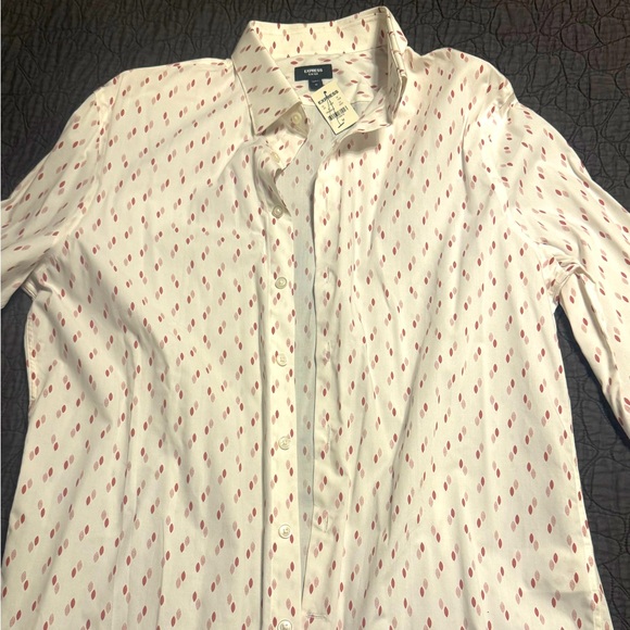 Express Men's White and Red Patterned Shirt - Picture 1 of 4